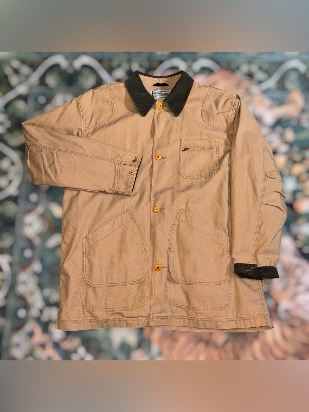 LL Bean Barn Coat Field Jacket Chore Canvas Lined Corduroy Collar Beige XXLT
